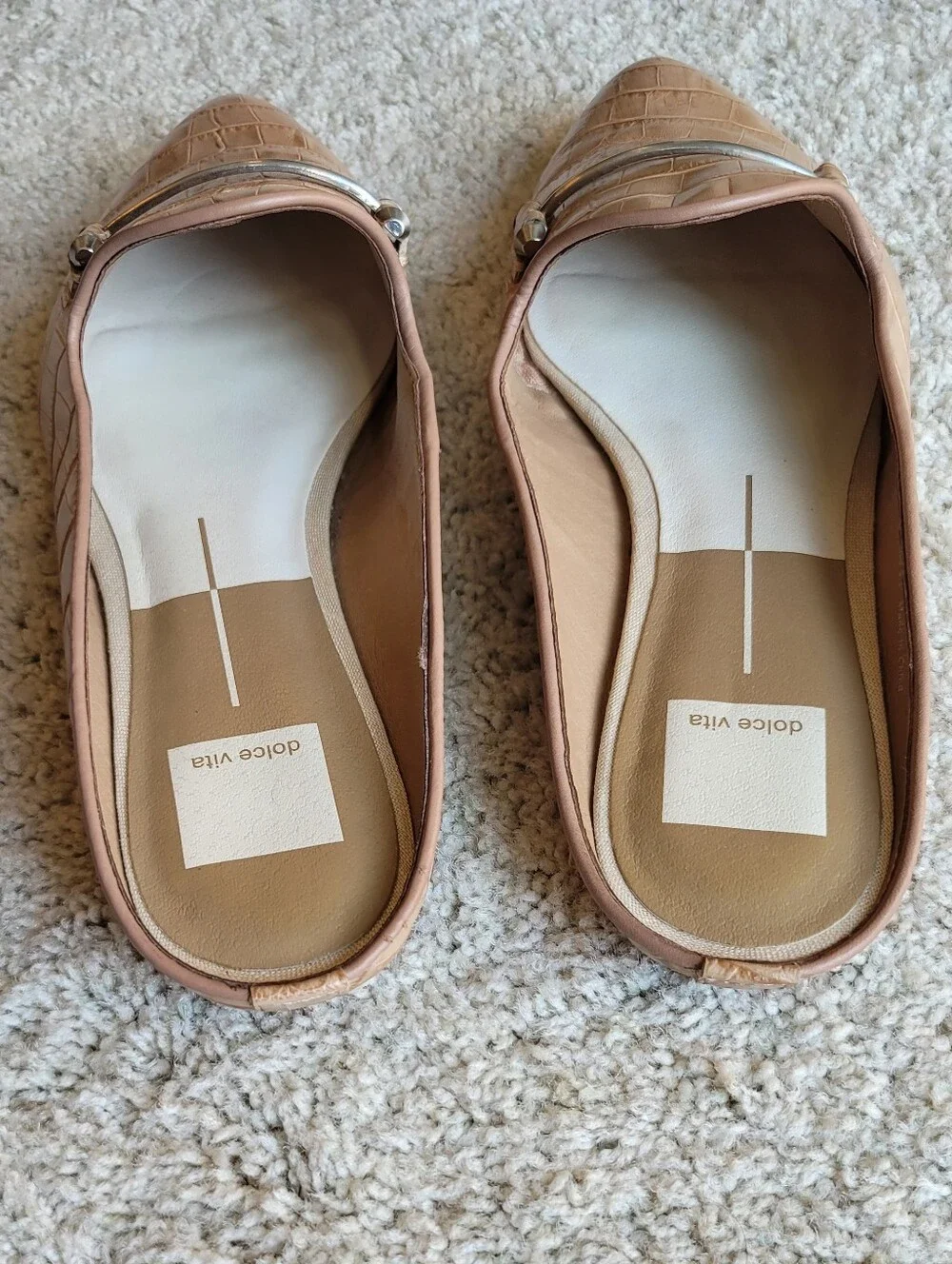 Dolce Vita Tan mules in Croc- embossed Texture & Bit Details  9 1/2